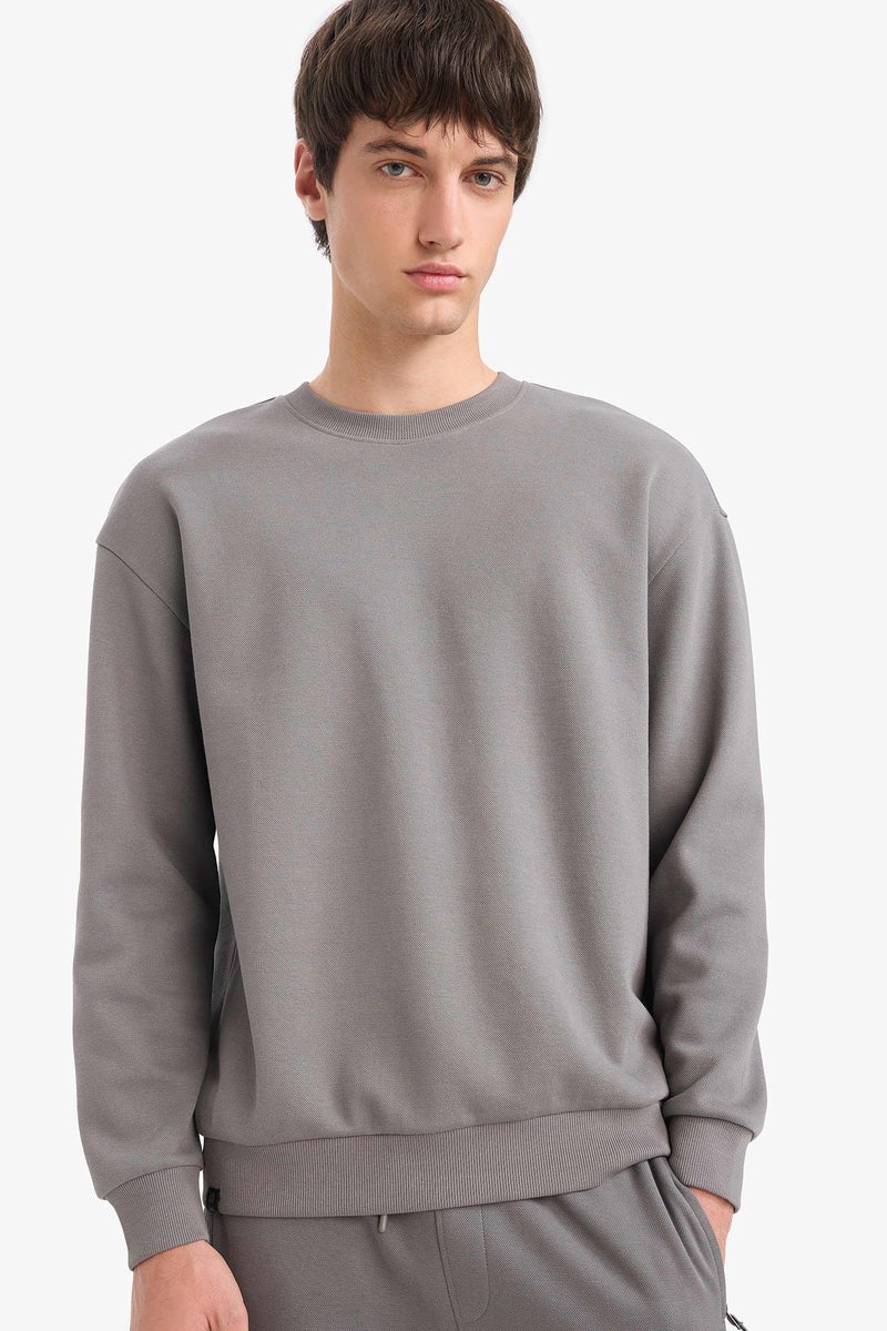 DeFacto Grey Man Boxy Fit Crew Neck Basic Sweatshirt Casual - Image 4